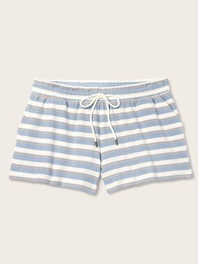 🧡High-Rise Drawstring Knit Pull-On Shorts-ParkexTarget Light Blue/Orange Striped
